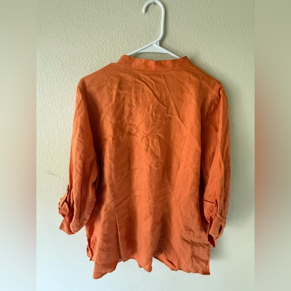 ECOLOGIE Orange Linen Blouse Embroidered Boho Tunic Size 2X - Picture 10 of 13
